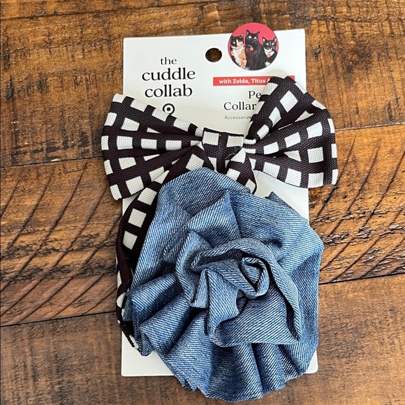 Pet Collar Slider Bow and ruffle Set - Black and Blue - Picture 1 of 1